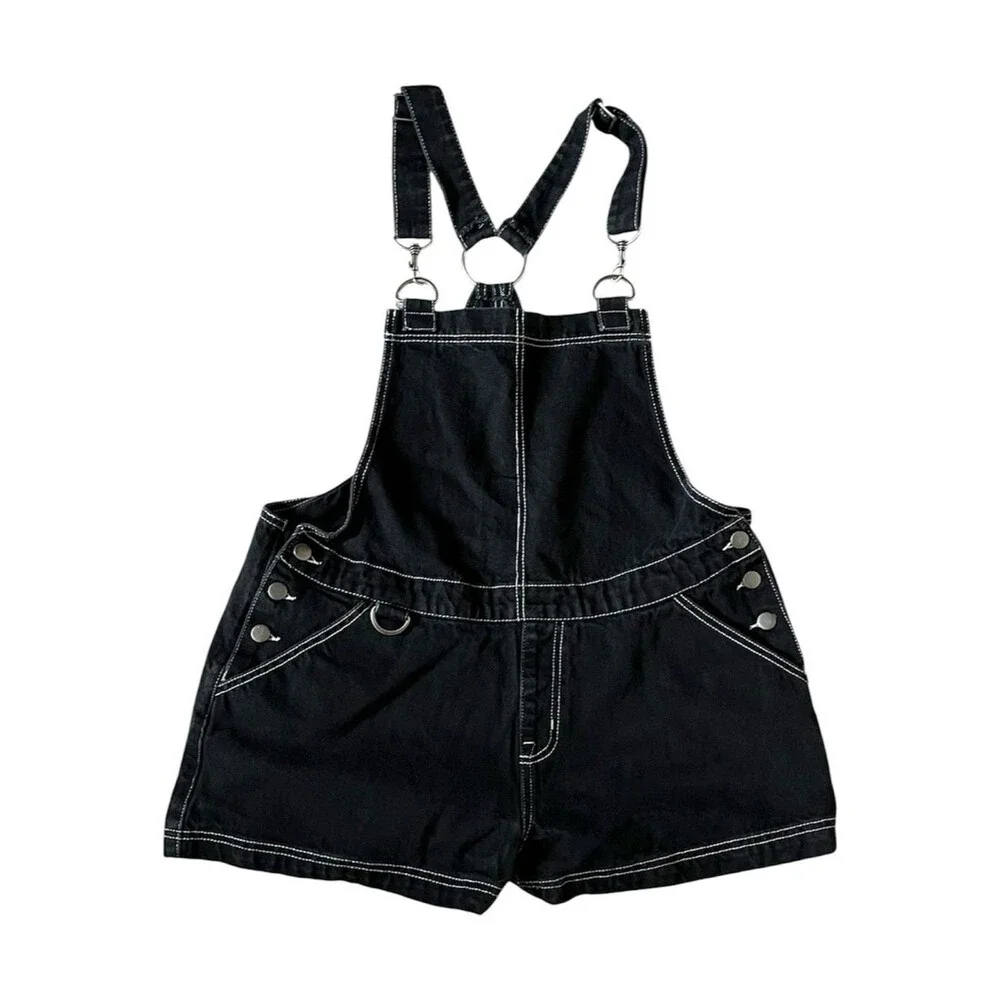Hot Top HT Denim Black Contrast Stitch & Hardware Shortalls Overalls Size XL